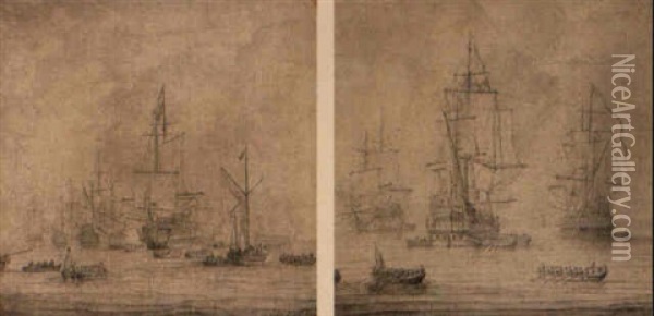 Dutch Ships And A Galjoot In A Calm Oil Painting - Willem van de Velde the Elder