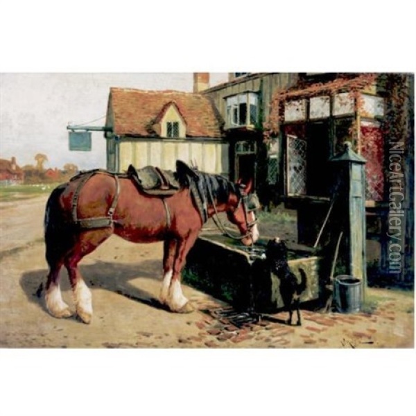 At The Trough Oil Painting - Arthur William Redgate