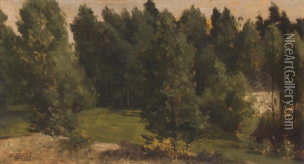 A Wooded Landscape Oil Painting - Edward John Poynter