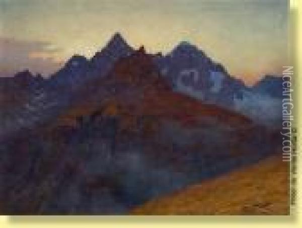 Le Obergabelhorn, Vallee De Zermatt Oil Painting - Albert H. Gos