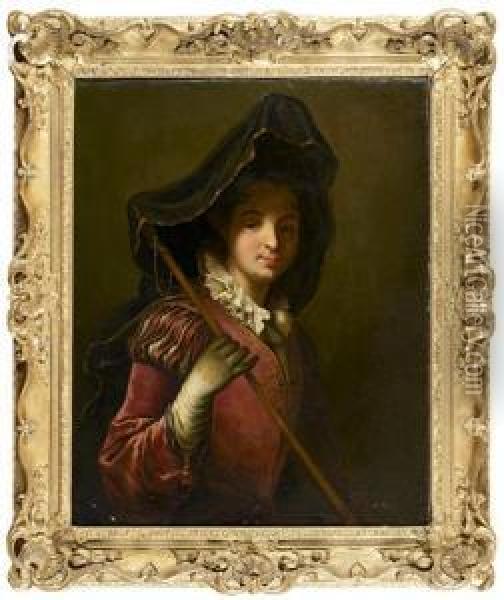 Portrait De Femme En Pelerine Oil Painting - Jean-Baptiste Santerre