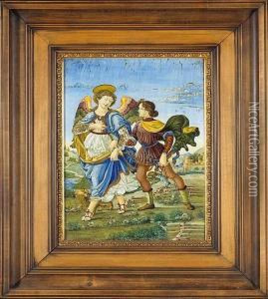 The 
Archangel Raphael And Tobias Oil Painting - Sandro Botticelli