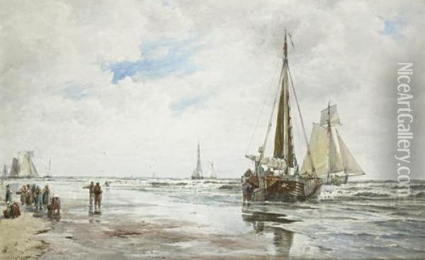 Landing Fish, Scheveningen, Afternoon Oil Painting - Thomas Bush Hardy