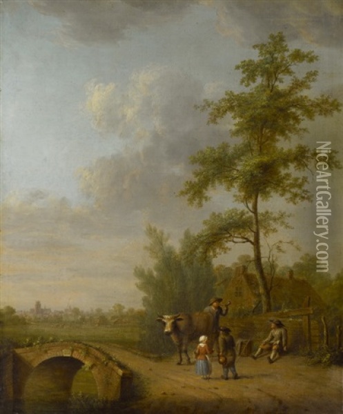 Bauern Am Wegesrand Oil Painting - Cornelis Vermeulen