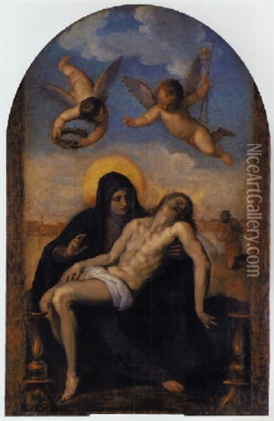 The Pieta, A View Of Venice Beyond Oil Painting - Jacopo Palma il Giovane