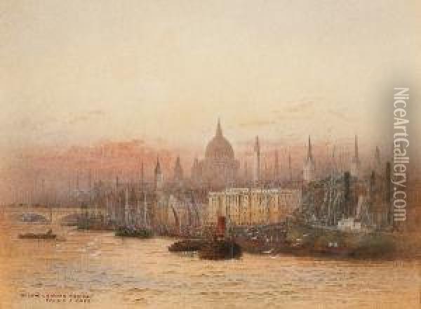 Below London Bridge; Tower Bridge, A Pair Oil Painting - Frederick E.J. Goff