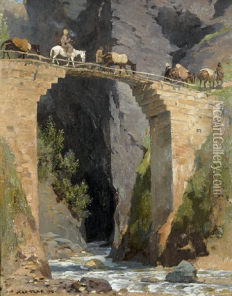 Gebrechliche Brucke In Dagestan Oil Painting - Karl Max Tilke