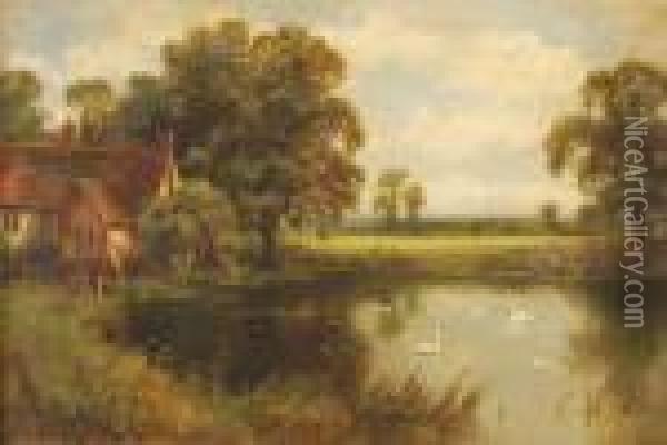 Swanson A Pond By A Cottage Oil Painting - William Langley