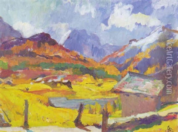 Maloja. Landschaft Bei Maloja Mit Monte Forne Oil Painting - Giovanni Giacometti