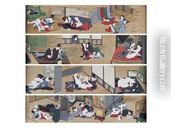 Shunga Scroll Oil Painting - Utagawa Kunihisa