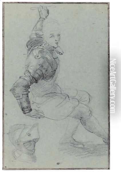 Seated Man In Armour With A Helmet Oil Painting - Federico Fiori Barocci