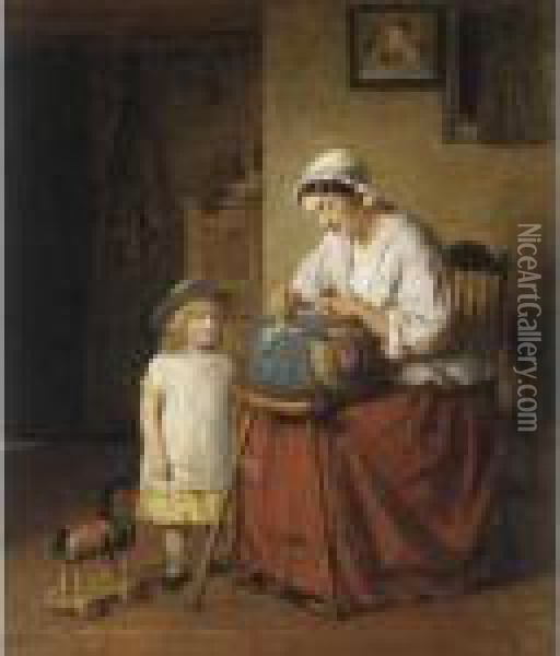 The Lacemakers Oil Painting - George Smith