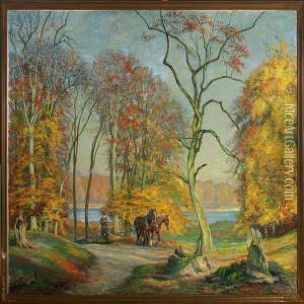 Forest Scenery, Fall Oil Painting - Borge C. Nyrop