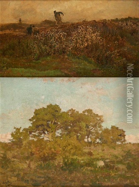 Les Chardons; Paysage (2 Works) Oil Painting - Adrien Joseph Heymans