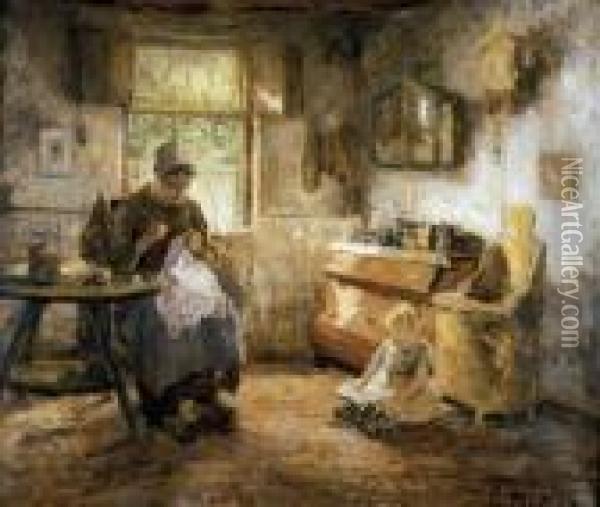 Dutch, - The Nursemaid Oil Painting - Evert Pieters