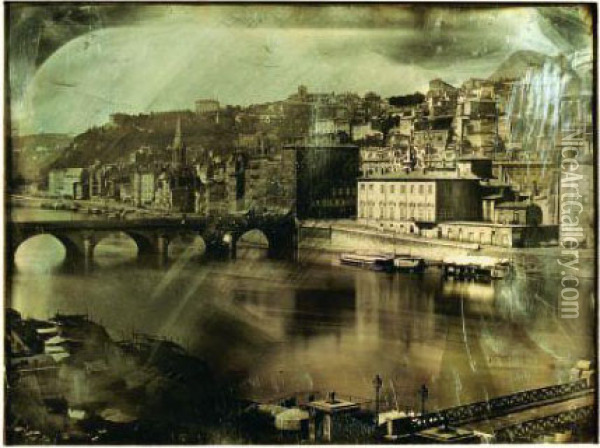 Lyon, La Saone Et Le Pont Tilsitt (actuellement Pont Bonaparte), Vers 1850 Oil Painting - Philippe-Fortune Durand