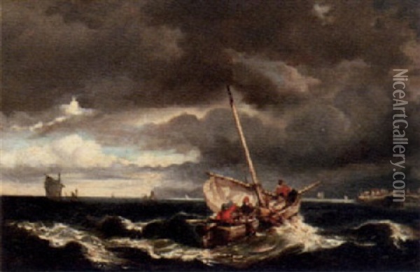 Shipping On Stormy Seas Oil Painting - Louis-Gabriel-Eugene Isabey