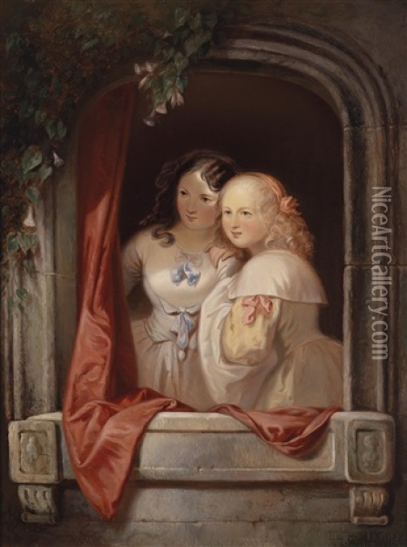 Zwei Junge Damen Am Fenster Oil Painting - Elisabeth Modell