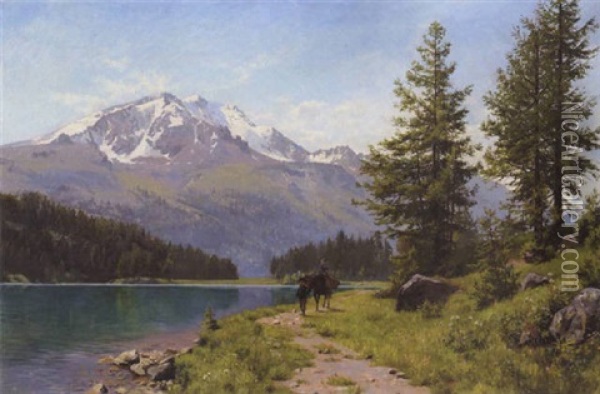 En Sommerdag Ved Silsoen I Schweiz Oil Painting - August Fischer