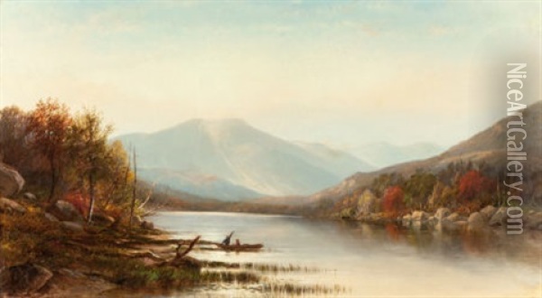 Canoeing On The Hudson In Autumn Oil Painting - Joseph Antonio Hekking