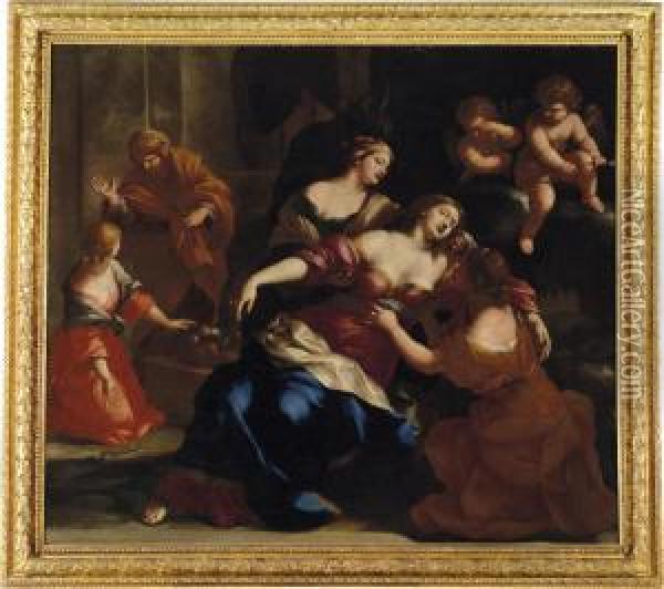 The Death Ofcleopatra Oil Painting - Giovanni Francesco Romanelli