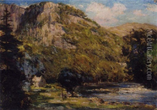 A Wooded River Valley Oil Painting - Robert Fowler