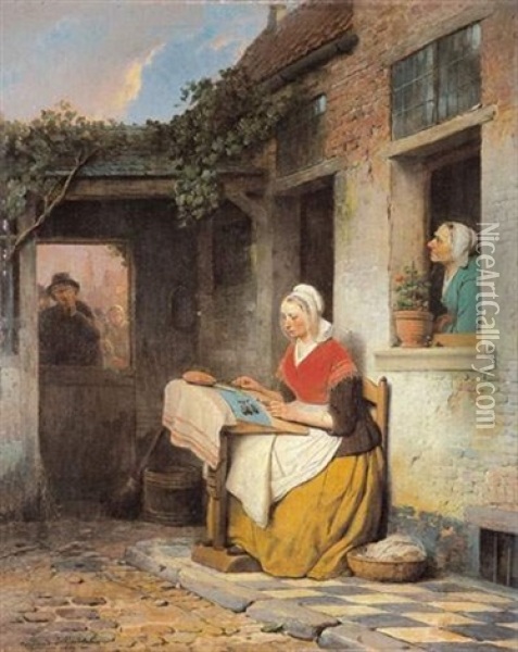 De Kantklosster - La Dentelliere Oil Painting - Ferdinand de Braekeleer the Elder