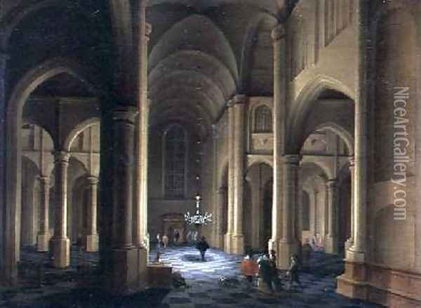 A Church Interior Oil Painting - Anthonie De Lorme