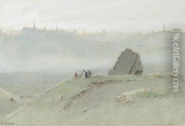 Edinburgh From Arthur's Seat Oil Painting - Albert Goodwin
