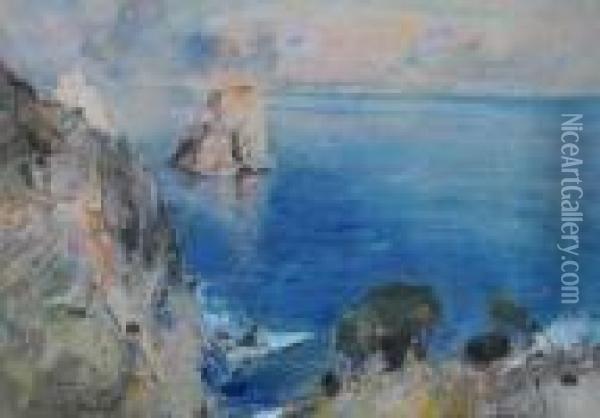 Scorcio Dei Faraglioni Di Capri Oil Painting - Giuseppe Casciaro