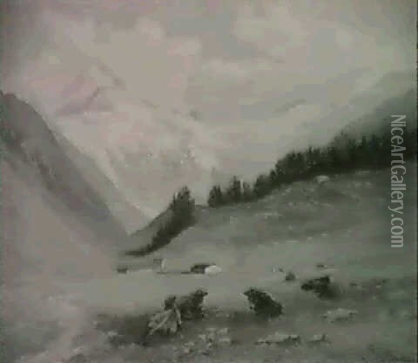 Alplandschaft Mit Ruhendem Vieh Oil Painting - Edouard-Louis-Auguste Metton