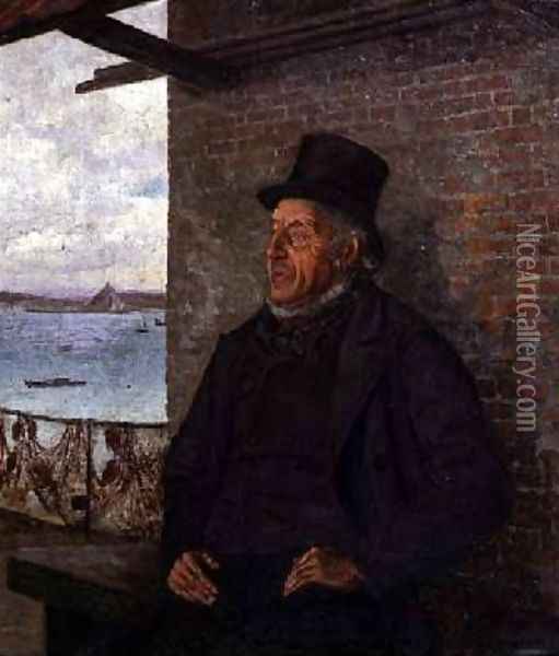 A Great Authority in Our Village Portrait of John Kelynack 1877 Oil Painting - Henry Martin
