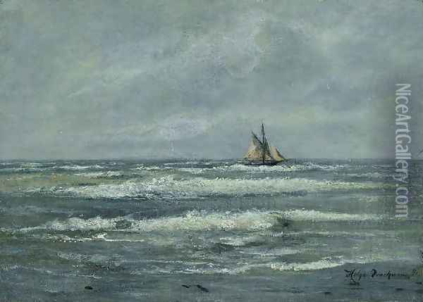 Coastal landscape with sailing boat Oil Painting - Holger Drachmann