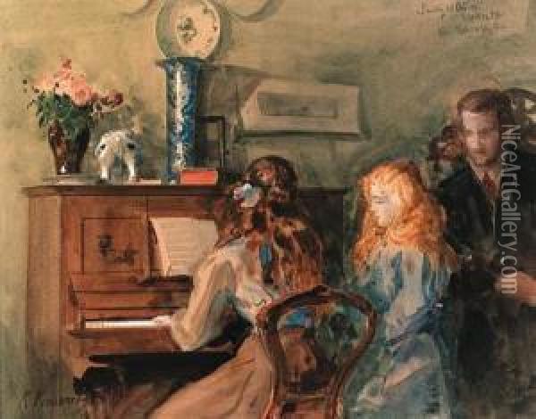 At The Piano Oil Painting - Robert Ponsonby Staples