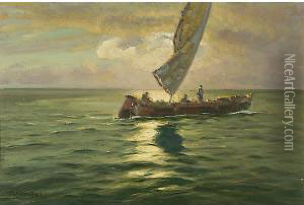 Barca Di Pescatori Oil Painting - Ugo Flumiani