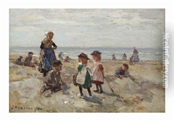 Children Playing On The Beach Oil Painting - Johannes Evert Hendrik Akkeringa