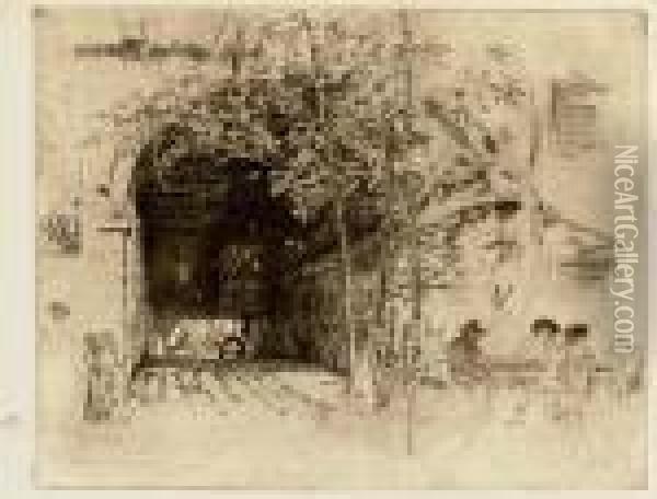 The Traghetto, From Twelve Etchings Oil Painting - James Abbott McNeill Whistler