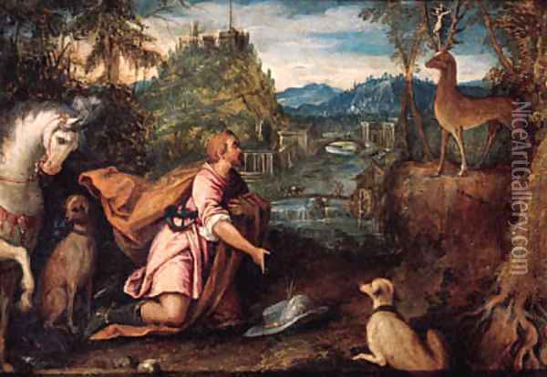 The Vision of Saint Hubert Oil Painting - Lodovico Pozzoserrato (see Toeput, Lodewijk)