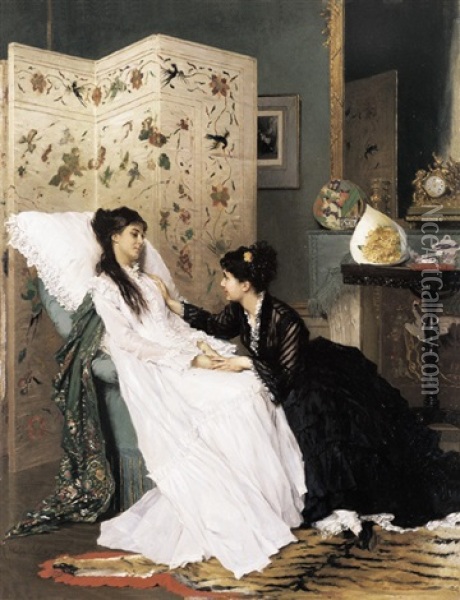Het Bezoek Oil Painting - Gustave Leonhard de Jonghe