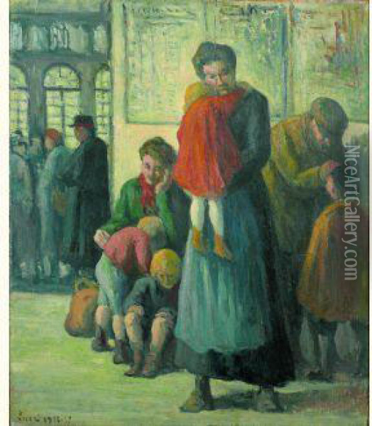 L'attente Dans La Gare, 1916-1917 Oil Painting - Maximilien Luce