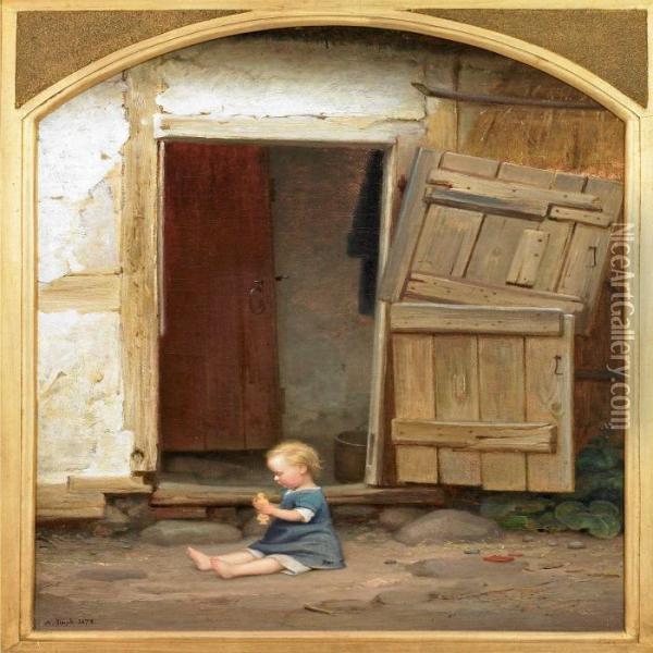 Small Child By An Open Stable Door Oil Painting - Anton Laurids J. Dorph