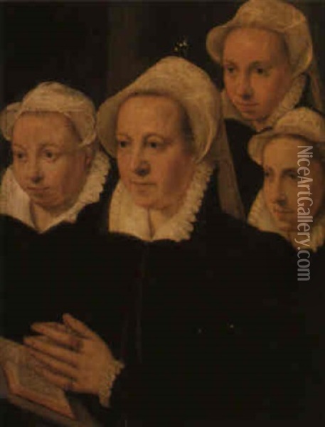 Four Female Donors (right Hand Wing Of An Altarpiece) Oil Painting - Adriaen Thomasz Key