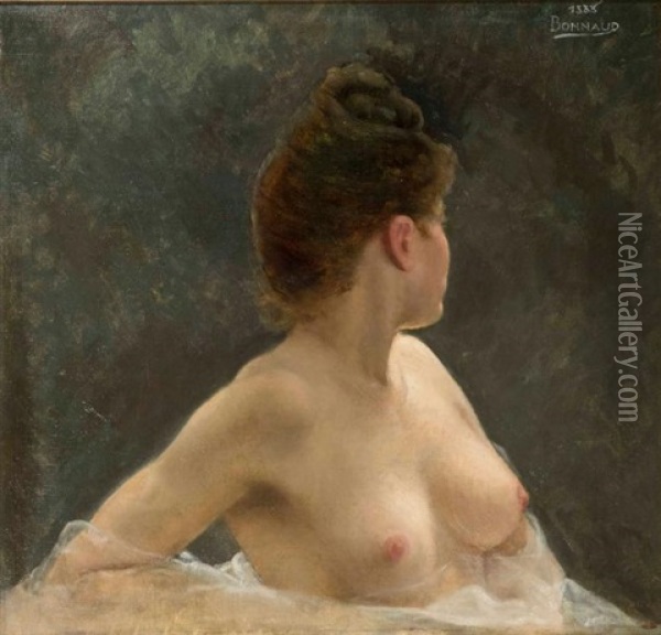 Femme En Buste Nue Au Voile Blanc Oil Painting - Pierre Bonnaud