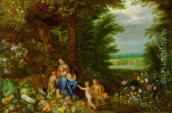 Allegorie Des Sommers - Maria Mit Kind In Einer Landschaft Oil Painting - Jan van Kessel