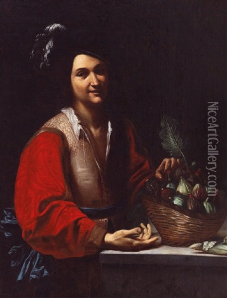 A Young Man Beside A Basket Of Figs Oil Painting - Agostino Verrocchi