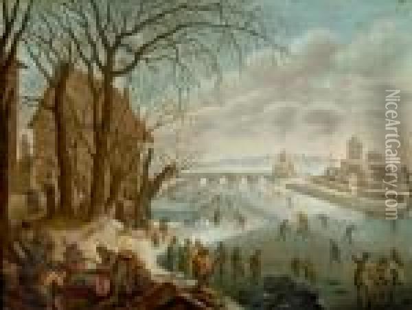 Winterlandschaft Mit Eislaufern Oil Painting - Robert Griffier