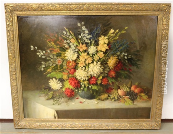 Stillleben Mit Blumen Und Fruchten Oil Painting - Viktor Rolin
