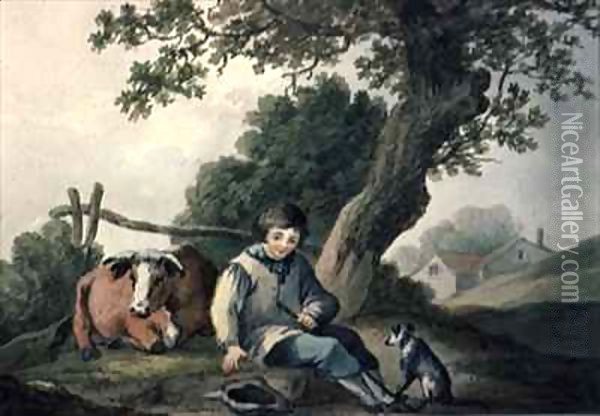 Landscape with Cow and Boy Oil Painting - Thomas Barker of Bath