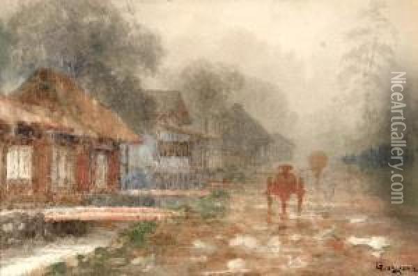 Japanisches Dorf Im Nebel Oil Painting - Ginnosuke Yokouchi