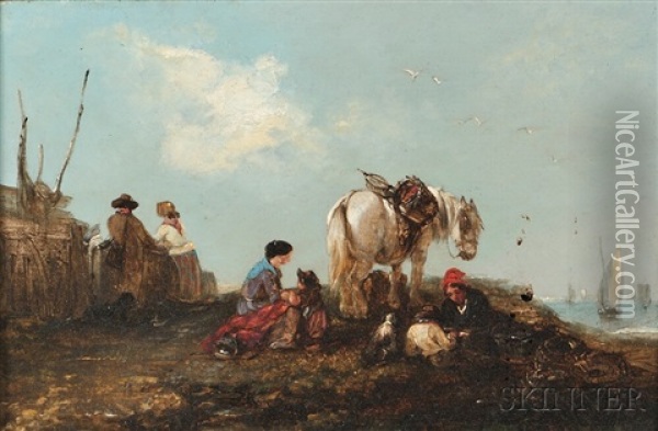 Travelers Resting Near The Shore Oil Painting - Edward Robert Smythe